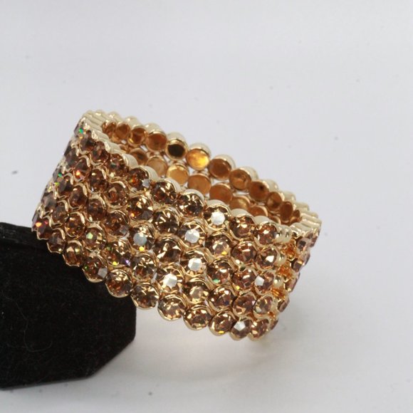 CAROLINA HERRERA CH COUTURE DESIGNER AMBER RHINESTONES OPULENT BRACELET - Picture 6 of 6